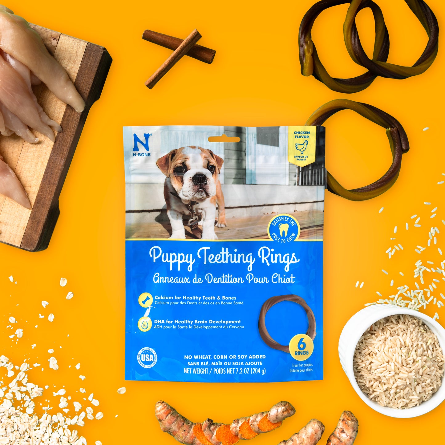 N-Bone® Puppy Teething Rings Chicken Flavor, Dried Chews for Dogs, 6-count Bag x 3, Value Pack - Natural Puppy Chew Toys Alternative for Teething Discomfort - for Dogs of All Sizes