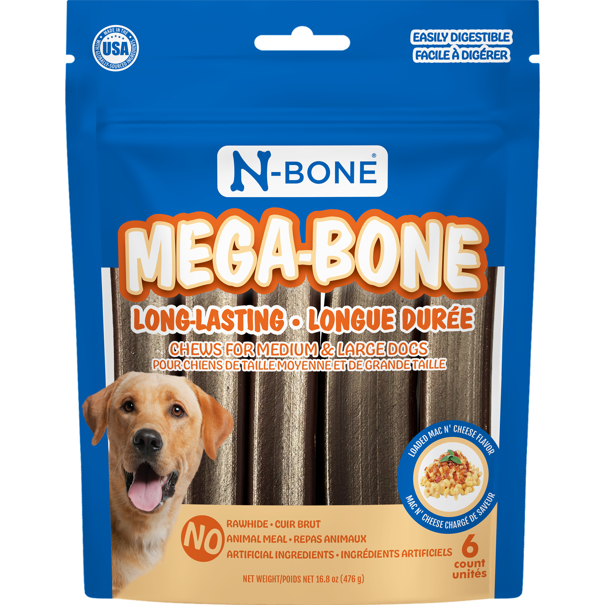 N-Bone® Mega-Bone Long-Lasting Chew Mac n' Cheese Flavor 6 count