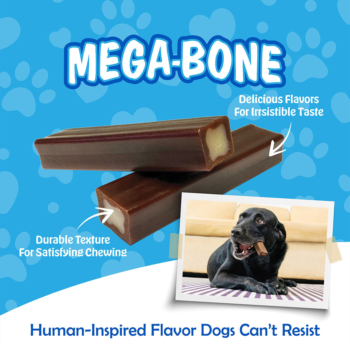 N-Bone® Mega-Bone Long-Lasting Chew Variety Pack, Cheeseburger + Peanut Butter & Jelly + Mac n' Cheese + Blueberry Pumpkin Muffin, Total 4 bags, 24 counts