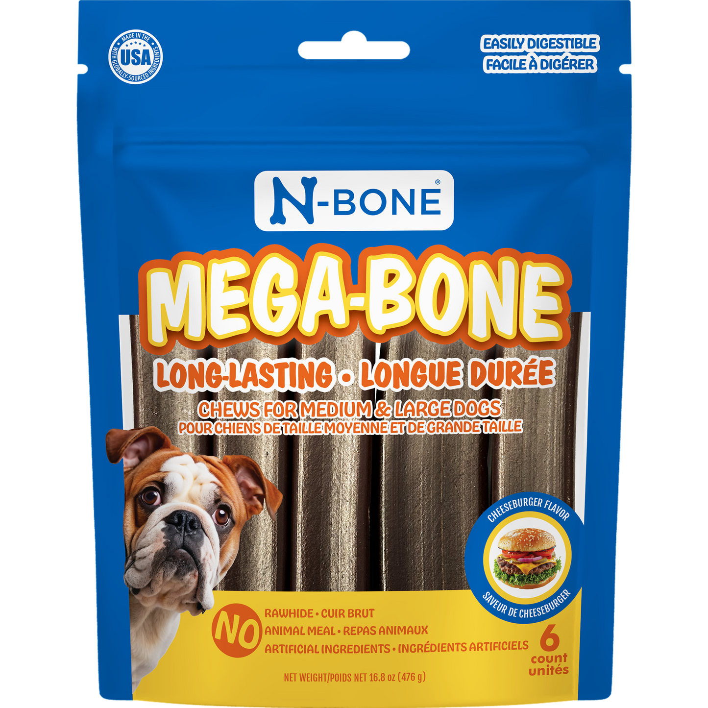 N-Bone® Mega-Bone  Long-Lasting Chew Cheeseburger Flavor 6 count