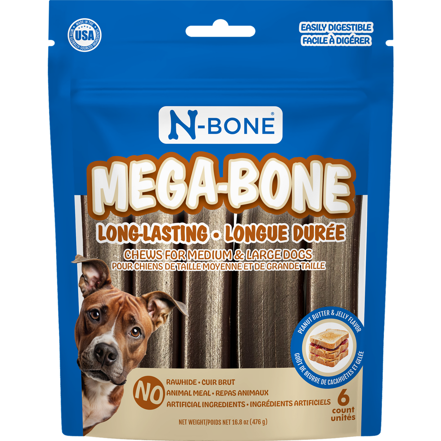 N-Bone® Mega-Bone Long-Lasting Chew Peanut Butter & Jelly Flavor  6 count