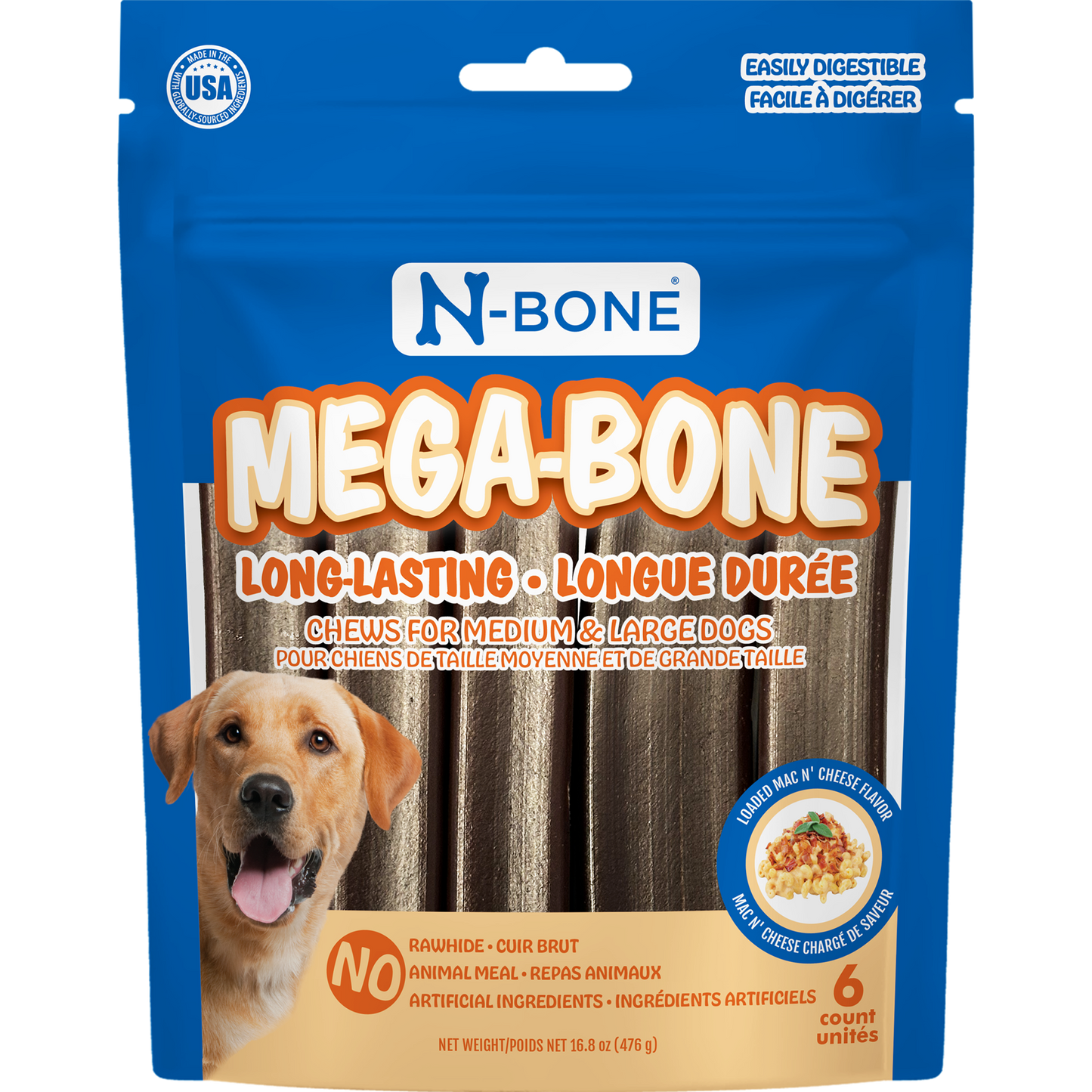 N-Bone® Mega-Bone Long-Lasting Chew Mac n' Cheese Flavor 6 count