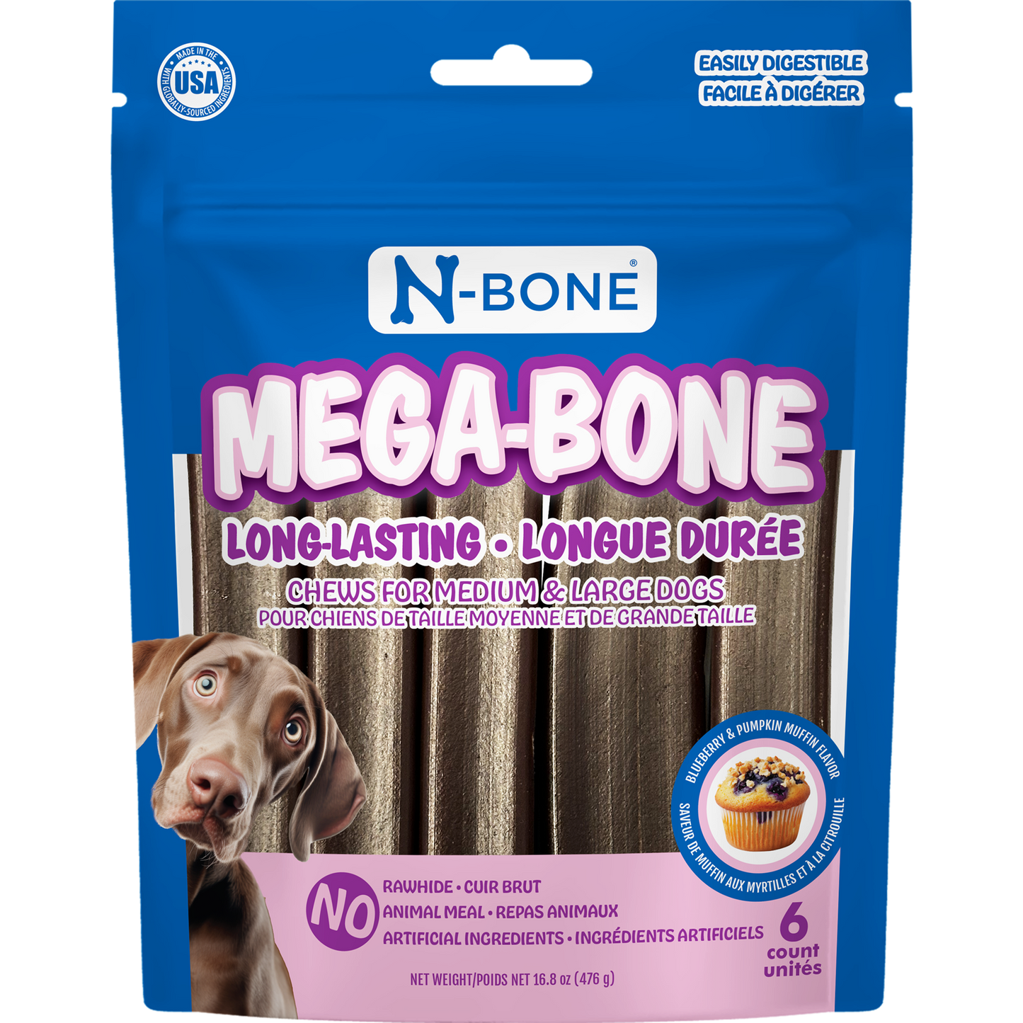 N-Bone® Mega-Bone Long-Lasting Chew Blueberry Pumpkin Muffin Flavor 6 count