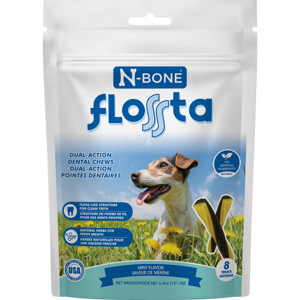N-Bone® Flossta Dual-Action Dental Chews, Mint Flavor (1 Bag, 8 Sticks)