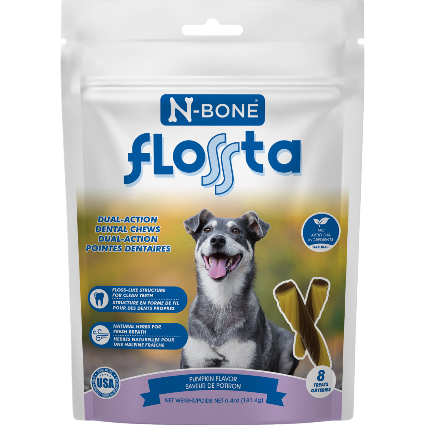 N-Bone Flossta Dual-Action Dental Chews Pumpkin flavor