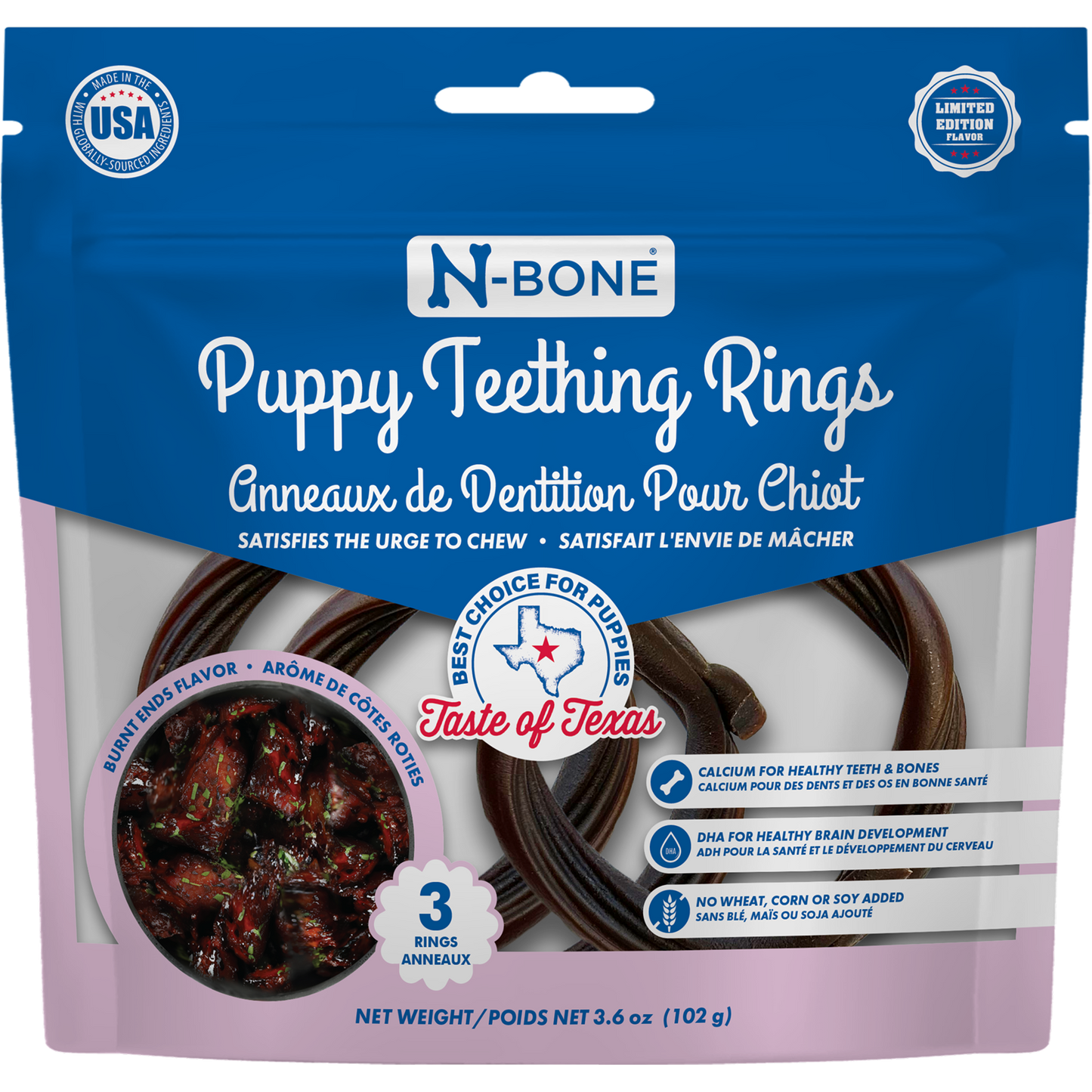 N-Bone Puppy Teething Rings Taste of Texas Burnt Ends Flavor