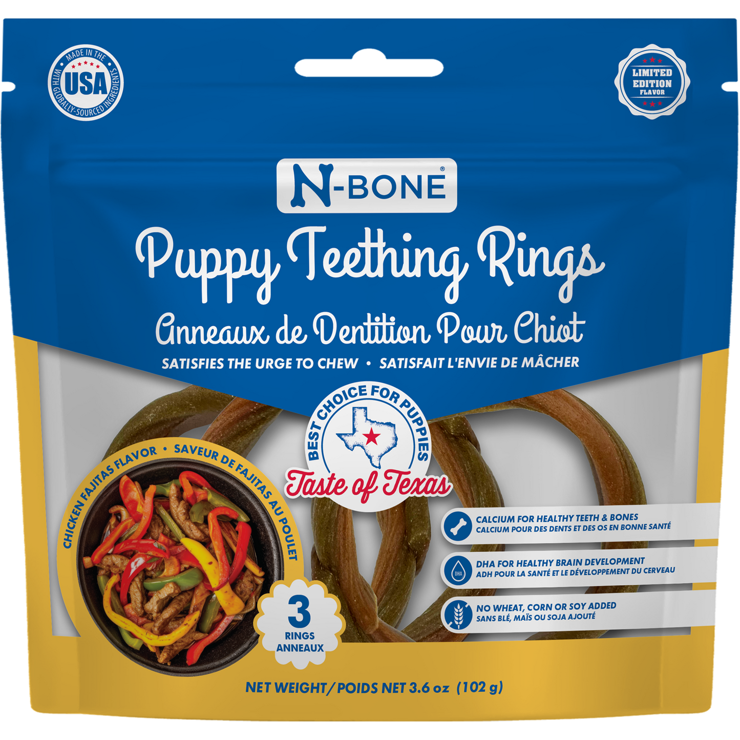 N-Bone Puppy Teething Rings Taste of Texas Chicken Fajitas Flavor