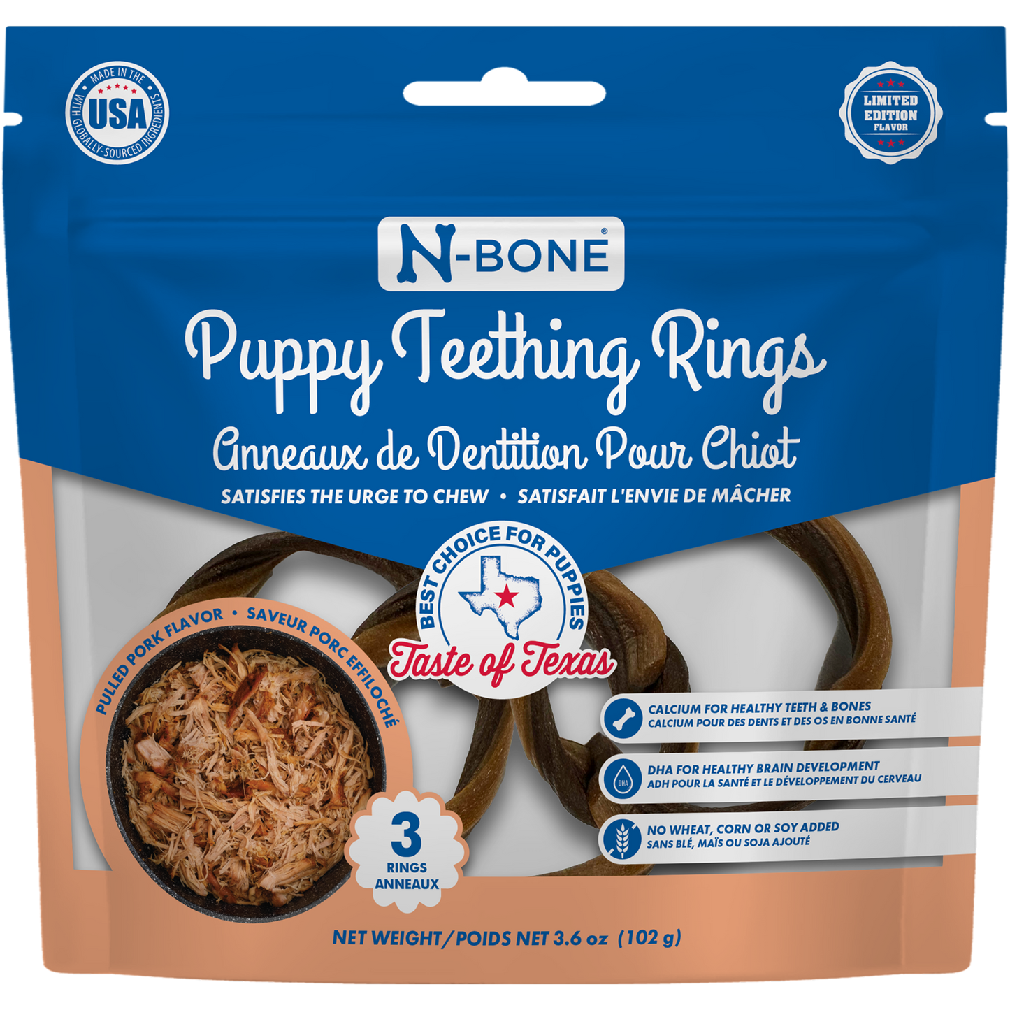 N-Bone Puppy Teething Rings Taste of Texas Pulled Pork Flavor