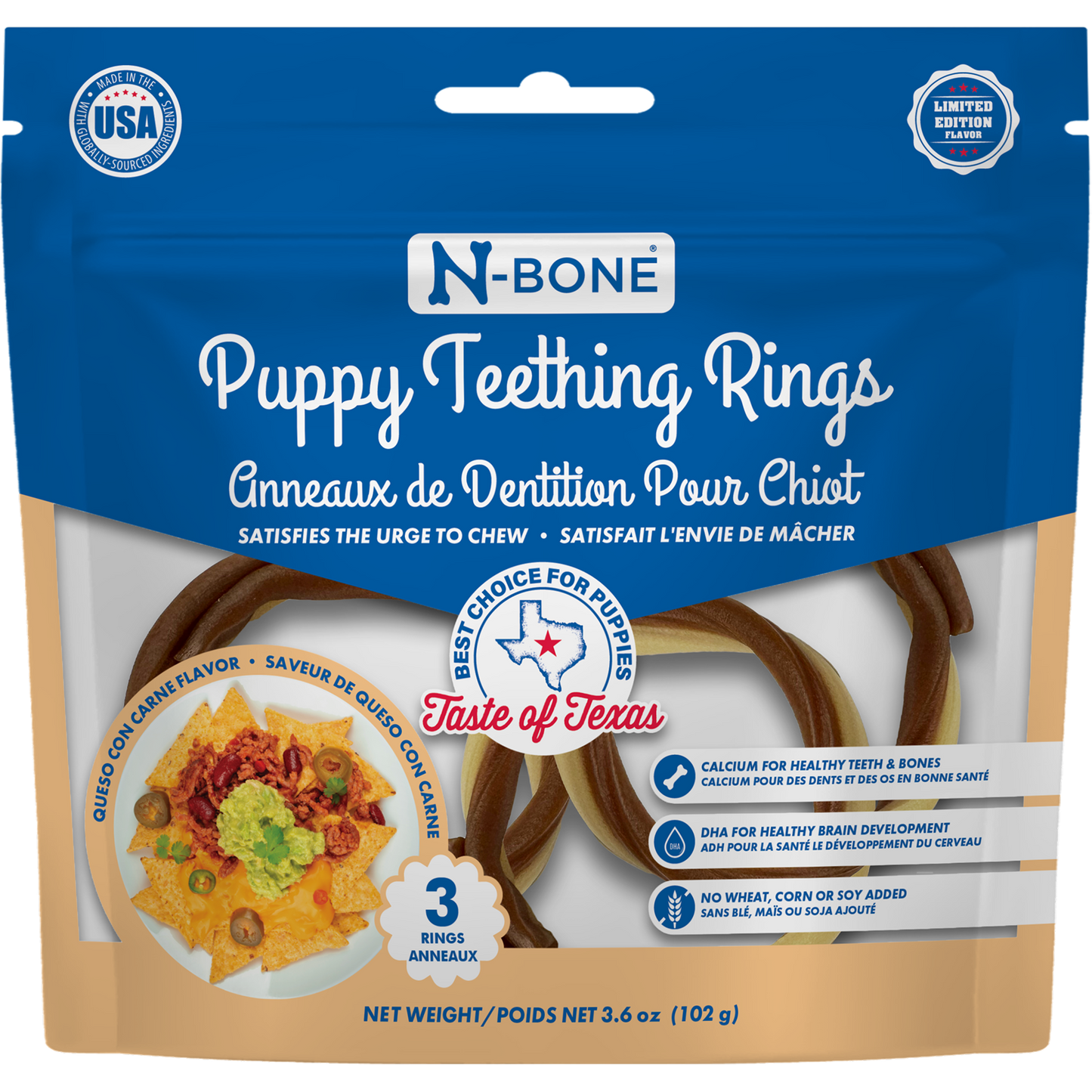 N-Bone Puppy Teething Rings Taste of Texas Queso Con Carne Flavor