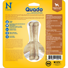N-Bone® Quado® Interactive Dried Dog Chew Bone, Peanut Flavor - Natural, Edible, 100% Digestible Alternative to Plastic Chew Toys - Made in the USA