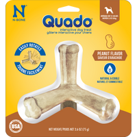 N-Bone® Quado® Interactive Dried Dog Chew Bone, Peanut Flavor - Natural, Edible, 100% Digestible Alternative to Plastic Chew Toys - Made in the USA