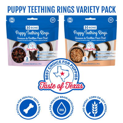 N-Bone Puppy Teething Rings 3 Count Bag Variety Pack, Taste of Texas BBQ, Total 2 Bags, 7.2-oz, 6 Rings