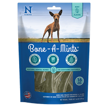 N-Bone Bone-A-Mints packaging for dogs with a dog on the label.