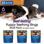 N-Bone puppy teething rings multi pack with a puppy chewing on a ring.