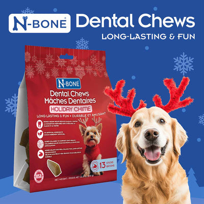 N-Bone® Holiday Chime Dental Chews Long-Lasting & Fun Limited Edition Salmon Flavor (13 Sticks)