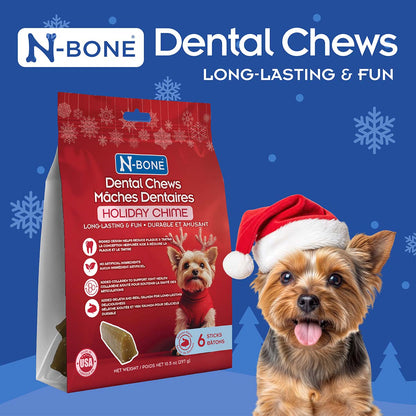 N-Bone® Holiday Chime Dental Chews Long-Lasting & Fun Limited Edition Salmon Flavor (6 Sticks)