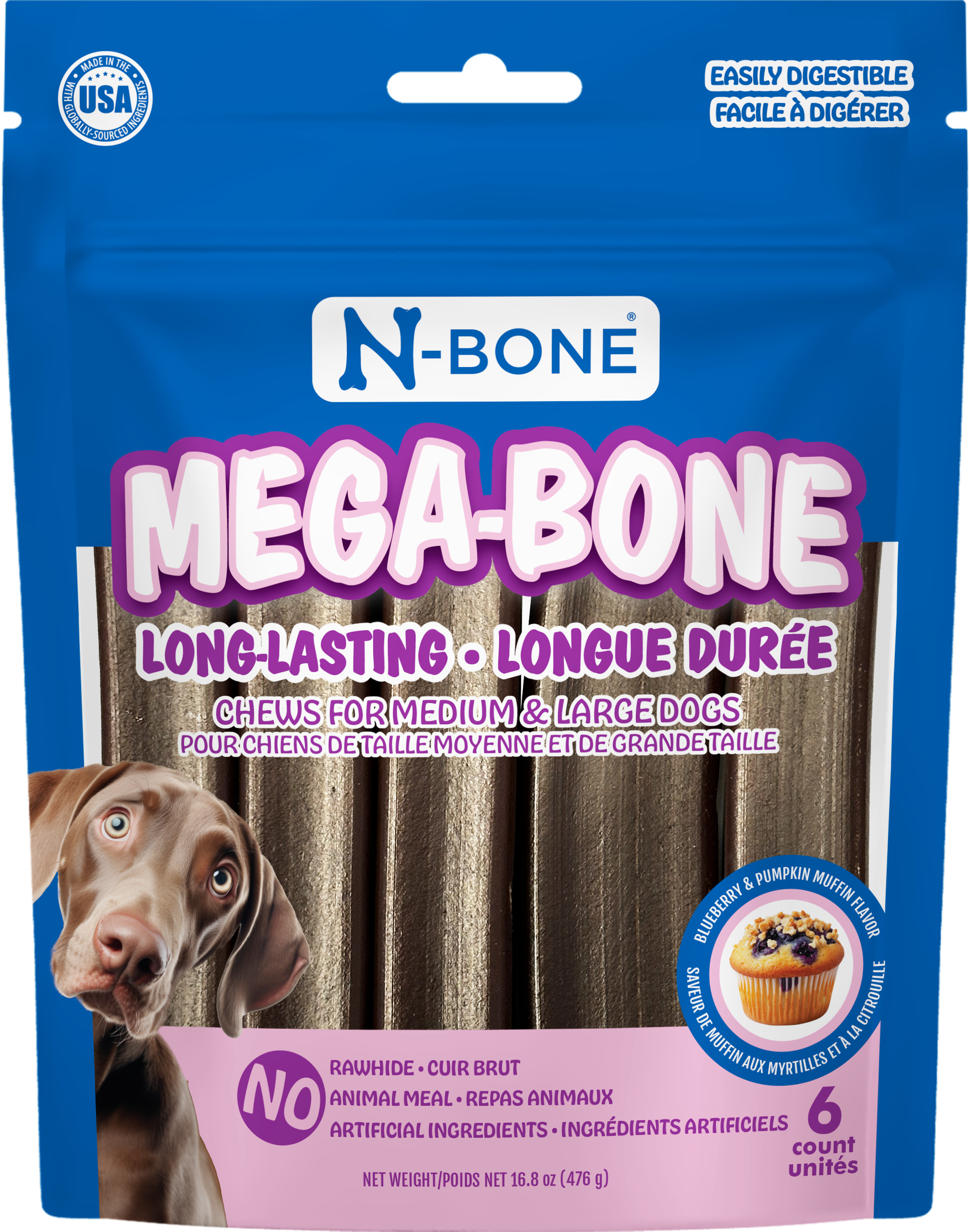 N-Bone® Mega-Bone Long-Lasting Chew Blueberry Pumpkin Muffin Flavor 6 count