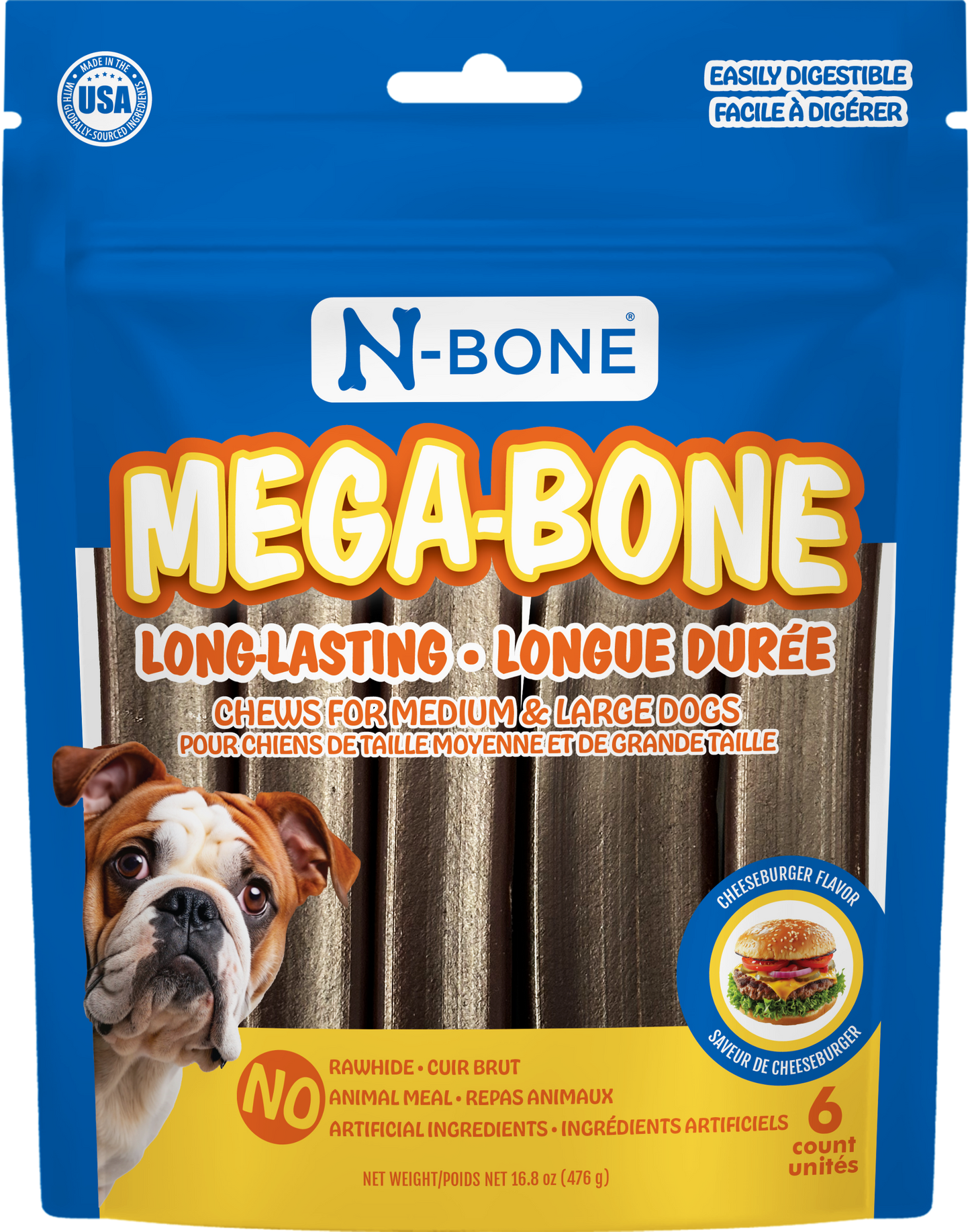 N-Bone® Mega-Bone  Long-Lasting Chew Cheeseburger Flavor 6 count
