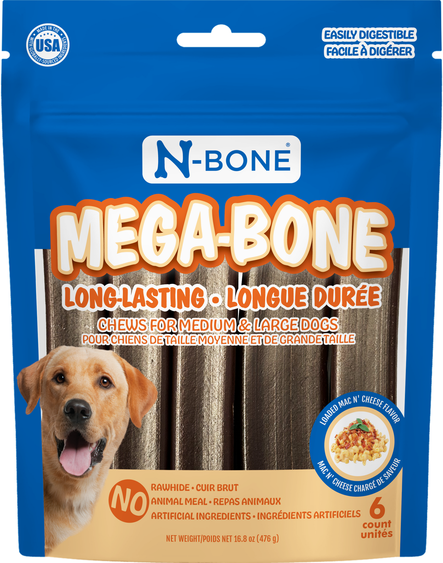N-Bone® Mega-Bone Long-Lasting Chew Mac n' Cheese Flavor 6 count