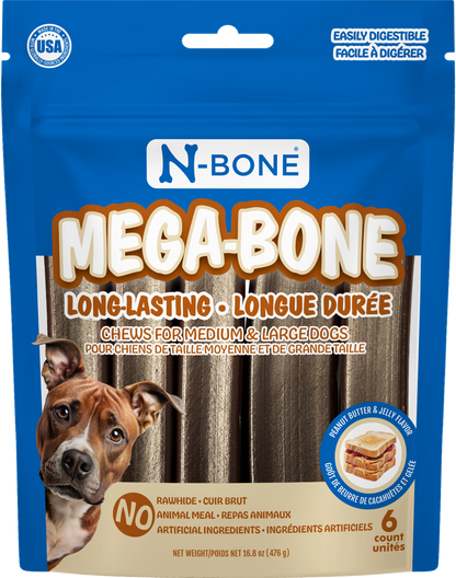 N-Bone® Mega-Bone Long-Lasting Chew Peanut Butter & Jelly Flavor  6 count