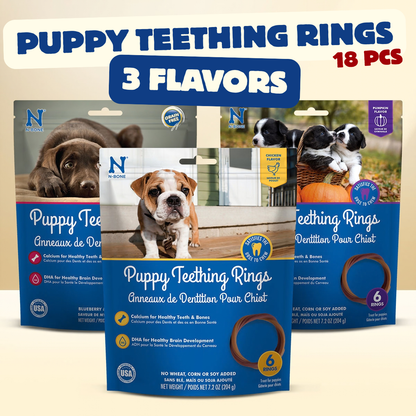 N-Bone® Puppy Teething Rings Variety Pack - Chicken, Blueberry & Pumpkin (3 Bags, 18 Count)