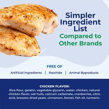 Chicken product with ingredient list on a blue and white background