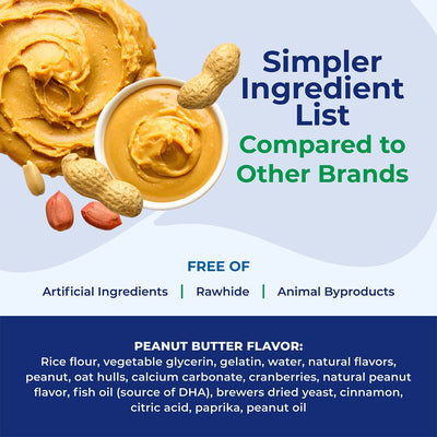 Peanut butter with ingredients listed on a blue and white background
