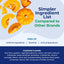 Pumpkin slices with text highlighting ingredient list and benefits on a blue background