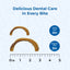 Two dog chew toys with size labels and a measurement scale on a light blue background.