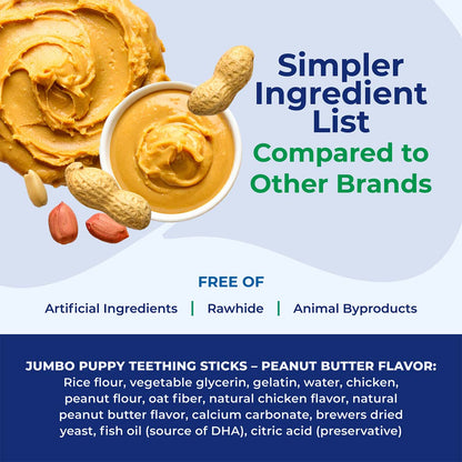 Peanut butter product with ingredients listed on a blue and white background