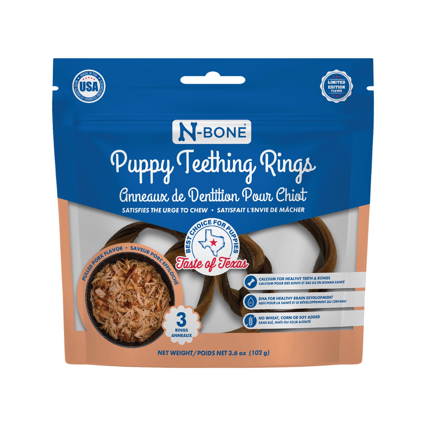 N-Bone Puppy Teething Rings Taste of Texas Pulled Pork Flavor