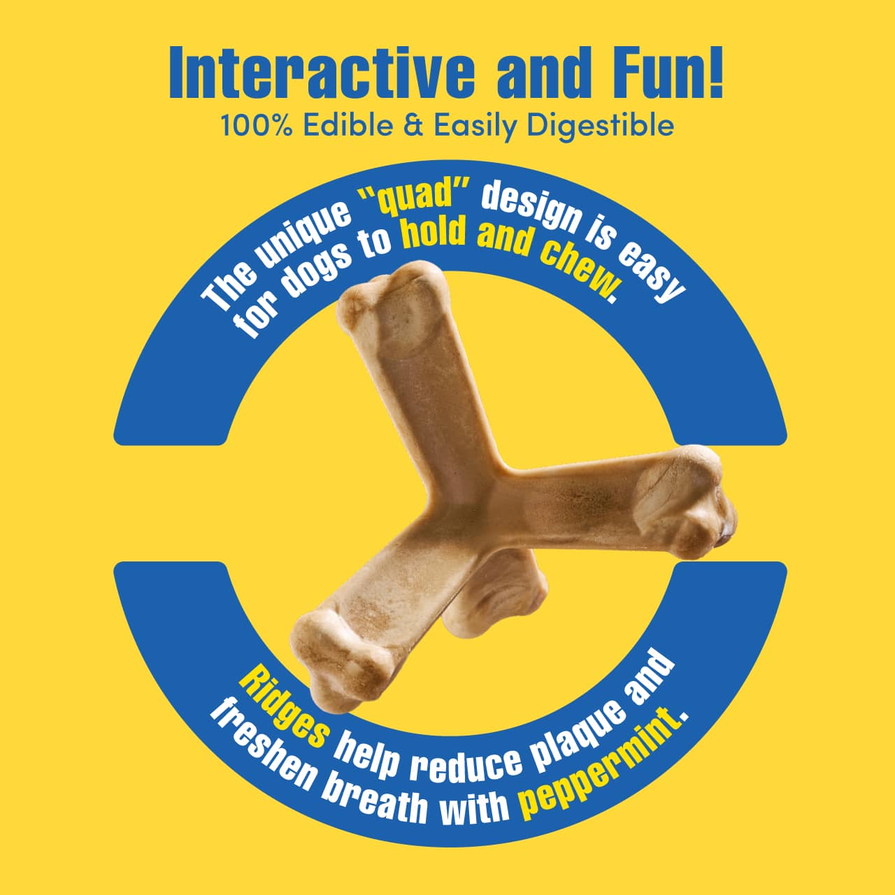 N-Bone® Quado® Interactive Dried Dog Chew Bone, Peanut Flavor - Natural, Edible, 100% Digestible Alternative to Plastic Chew Toys - Made in the USA