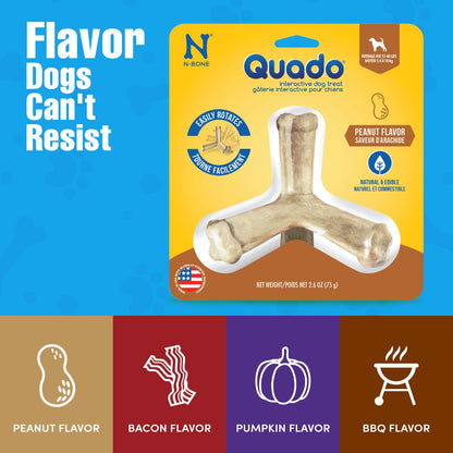 N-Bone® Quado® Interactive Dried Dog Chew Bone Average Joe Variety Pack, Peanut + Pumpkin + BBQ + Bacon, Total 4 bags
