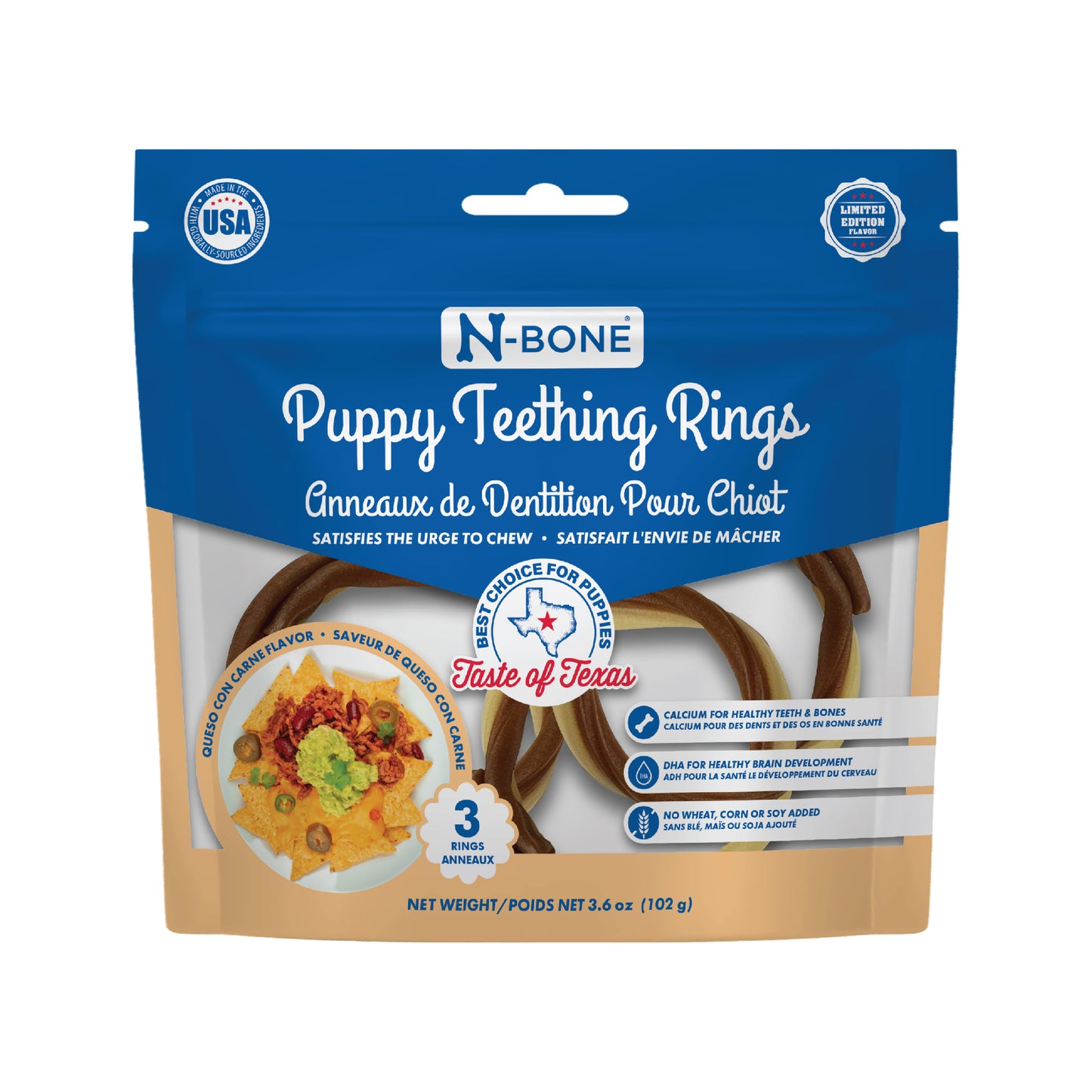 N-Bone Puppy Teething Rings Taste of Texas Queso Con Carne Flavor