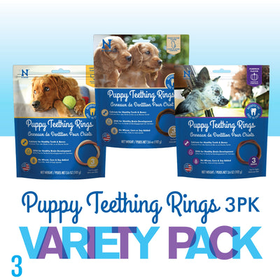 N-Bone Puppy Teething Rings 3 Count Bag Variety Pack, Chicken & Peanut Butter & Pumpkin Flavor, Total 3 Bags, 10.8-oz, 9 Rings