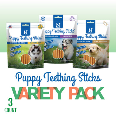 N-Bone Puppy Teething Sticks Variety Pack, Chicken & Peanut Butter & Pumpkin Flavor, Total 3 Bags, 11.22-oz