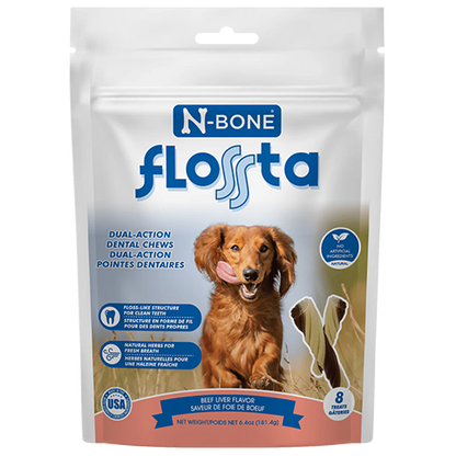 N-Bone Flosta dog chew packaging with a dog on the label