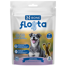 N-Bone Flosta dual-action dental chews packaging with a dog on a white background