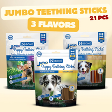 N-Bone® Jumbo Puppy Teething Sticks Variety Pack - Chicken, Peanut Butter & Pumpkin Flavor (3 Bags, 21 sticks)
