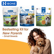 N-Bone pet product packages with a woman holding a puppy on an orange background