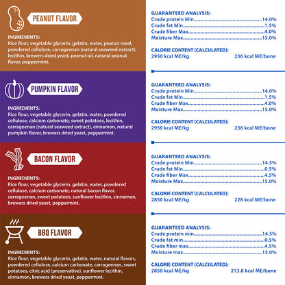 N-Bone® Mega-Bone Long-Lasting Chew Variety Pack, Cheeseburger  + Peanut Butter & Jelly +  Mac n' Cheese +  Blueberry Pumpkin Muffin, Total 4 bags, 24 counts