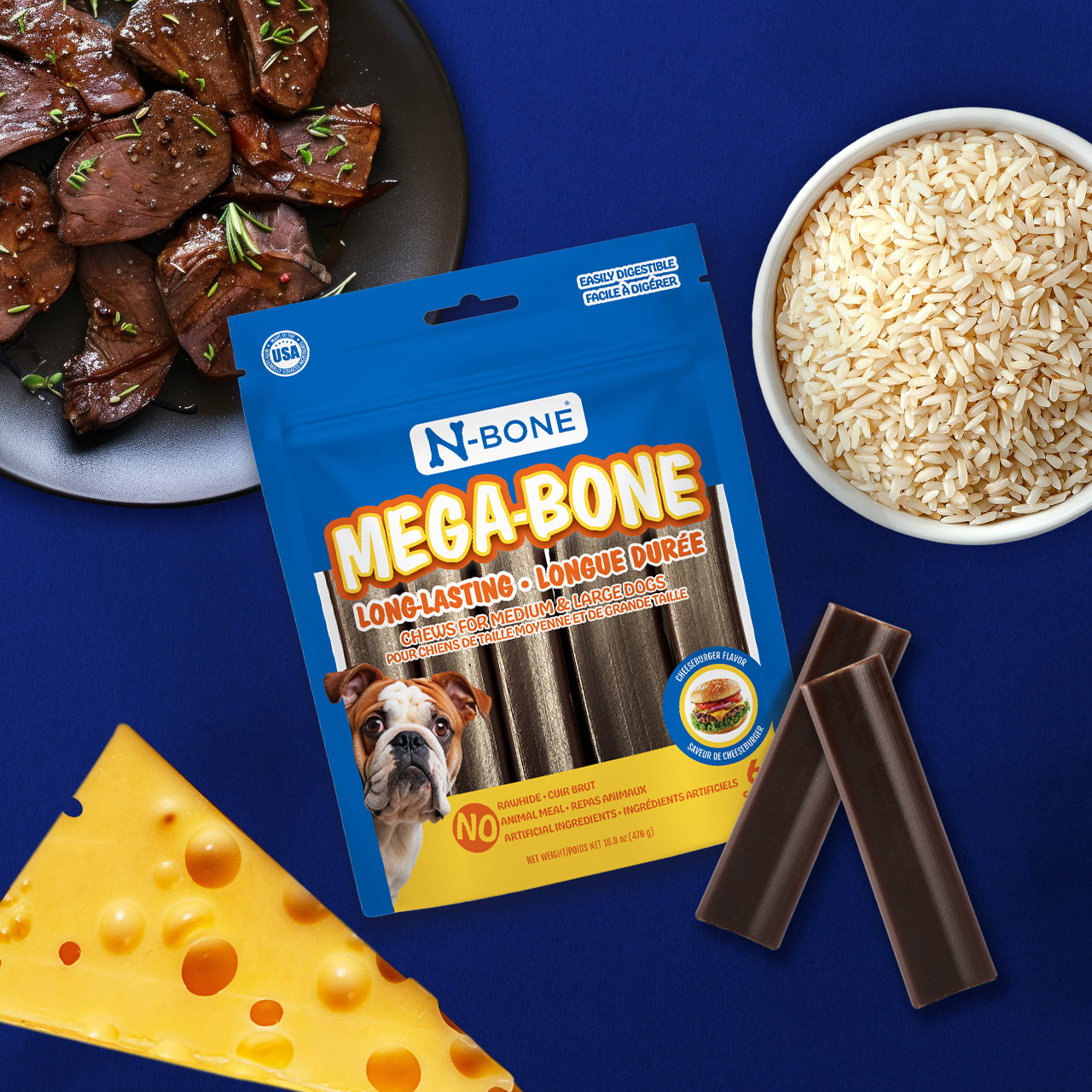 N-Bone® Mega-Bone  Long-Lasting Chew Cheeseburger Flavor 6 count