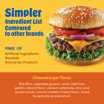 N-Bone® Mega-Bone Long-Lasting Chew Variety Pack, Cheeseburger  + Peanut Butter & Jelly +  Mac n' Cheese +  Blueberry Pumpkin Muffin, Total 4 bags, 24 counts