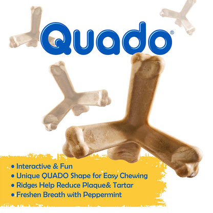 Quado dog chew product with promotional text on a white background