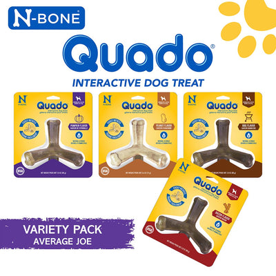 N-Bone® Quado® Interactive Dried Dog Chew Bone Average Joe Varity Pack, Peanut + Pumpkin + BBQ + Bacon, Total 4 bags