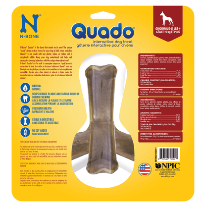 N-Bone® Quado® Interactive Dried Dog Chew Bone, Bacon Flavor - Natural, Edible, 100% Digestible Alternative to Plastic Chew Toys - Made in the USA