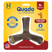 N-Bone® Quado® Interactive Dried Dog Chew Bone, Bacon Flavor - Natural, Edible, 100% Digestible Alternative to Plastic Chew Toys - Made in the USA
